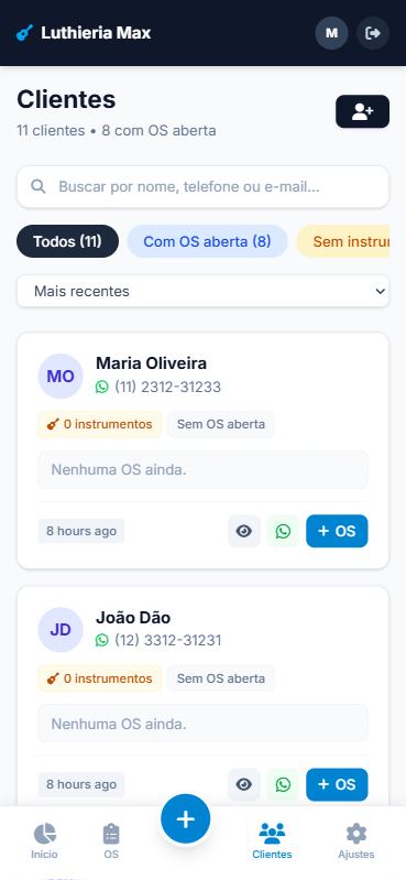 Lista de clientes no celular