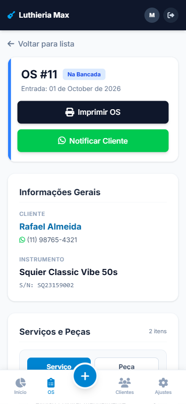 Detalhe da OS no celular